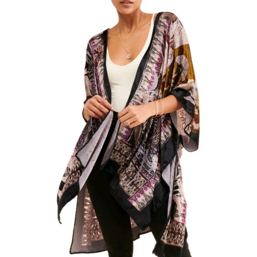 Elegant Multicolor Women's Anthropologie short velvet bohemian duster